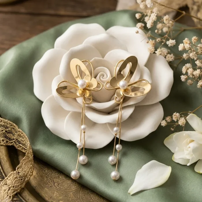 Butterfly Pearl Drop Earrings