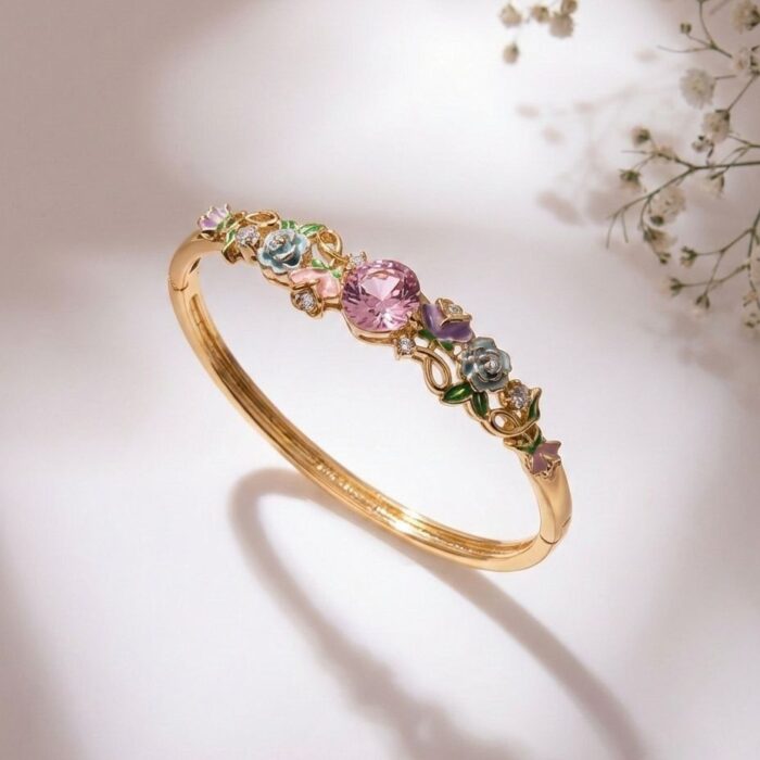 Enchanted Glade Pastel Floral Hinged Bangle