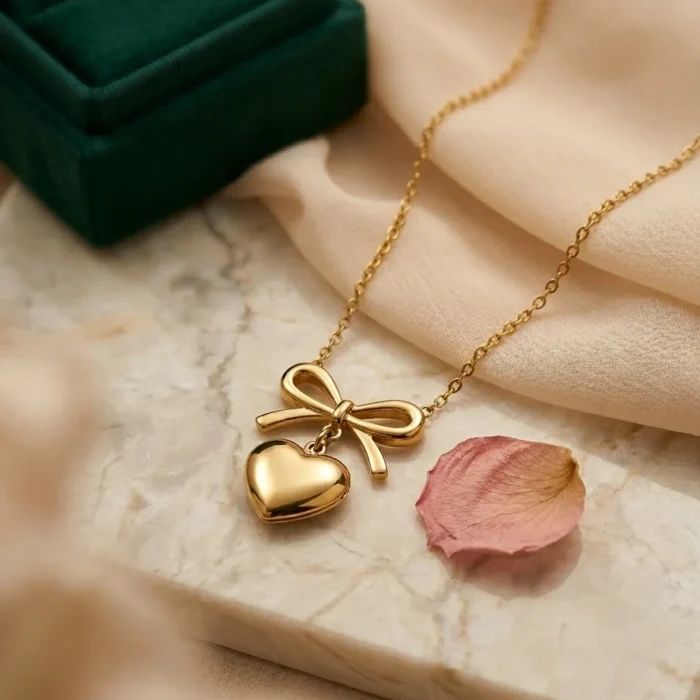The Coquette Bow Heart Necklace