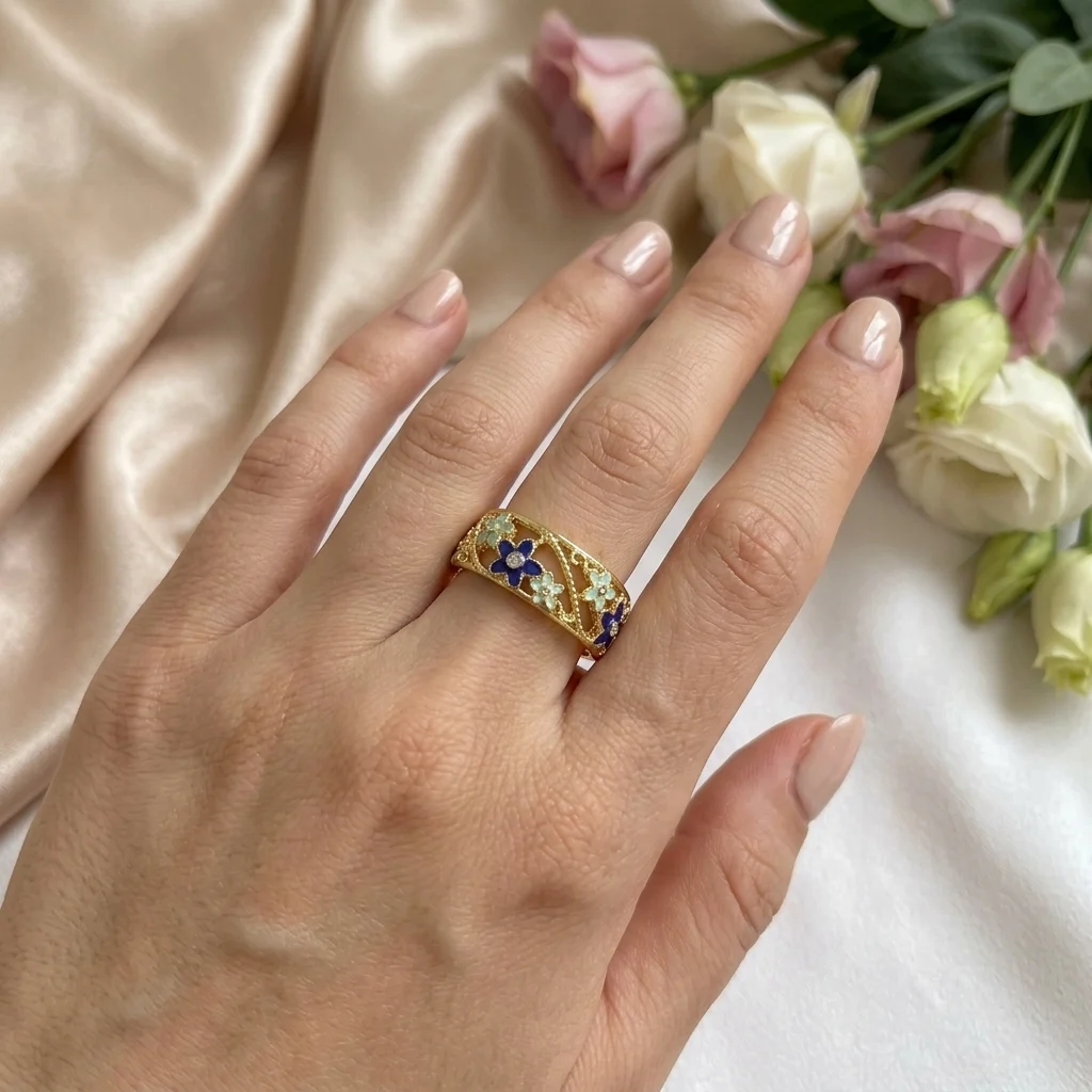 Azure Blossom Adjustable Ring - Image 2
