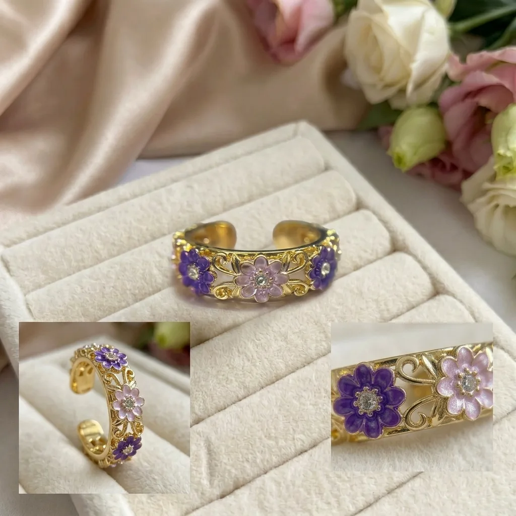 Dainty Enamel Daisy Ring - Image 2
