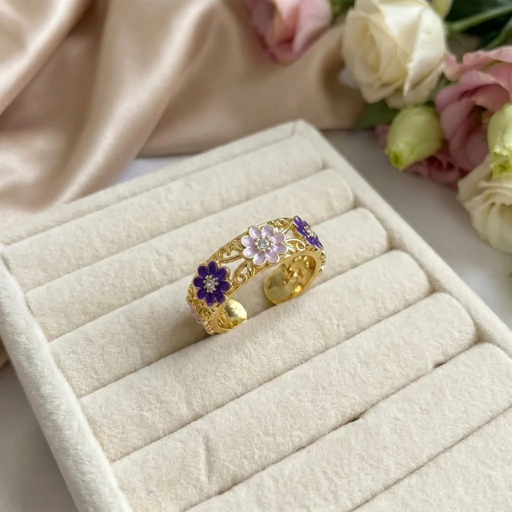 Dainty Enamel Daisy Ring