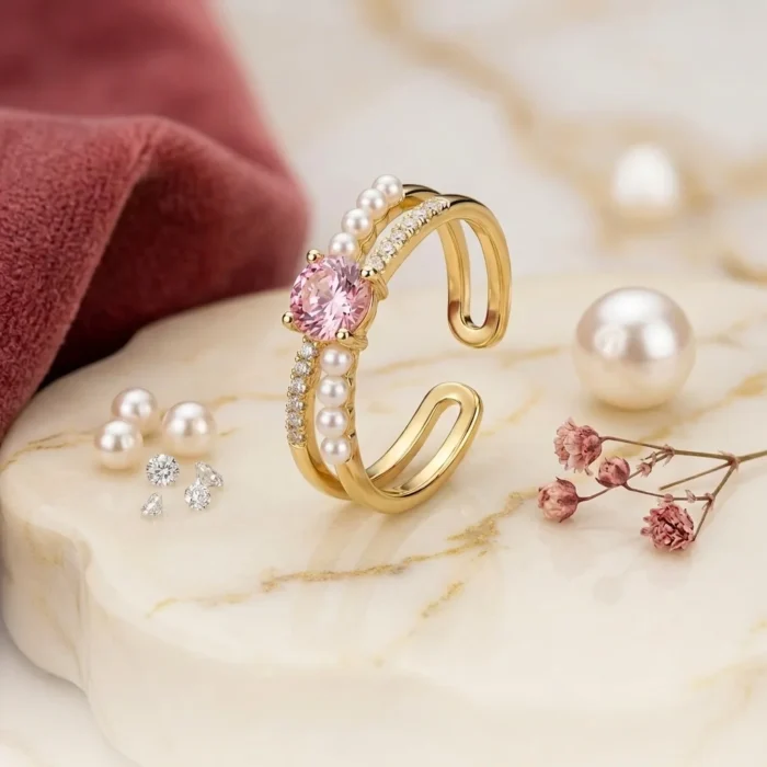 Dainty Pink & Pearl Ring