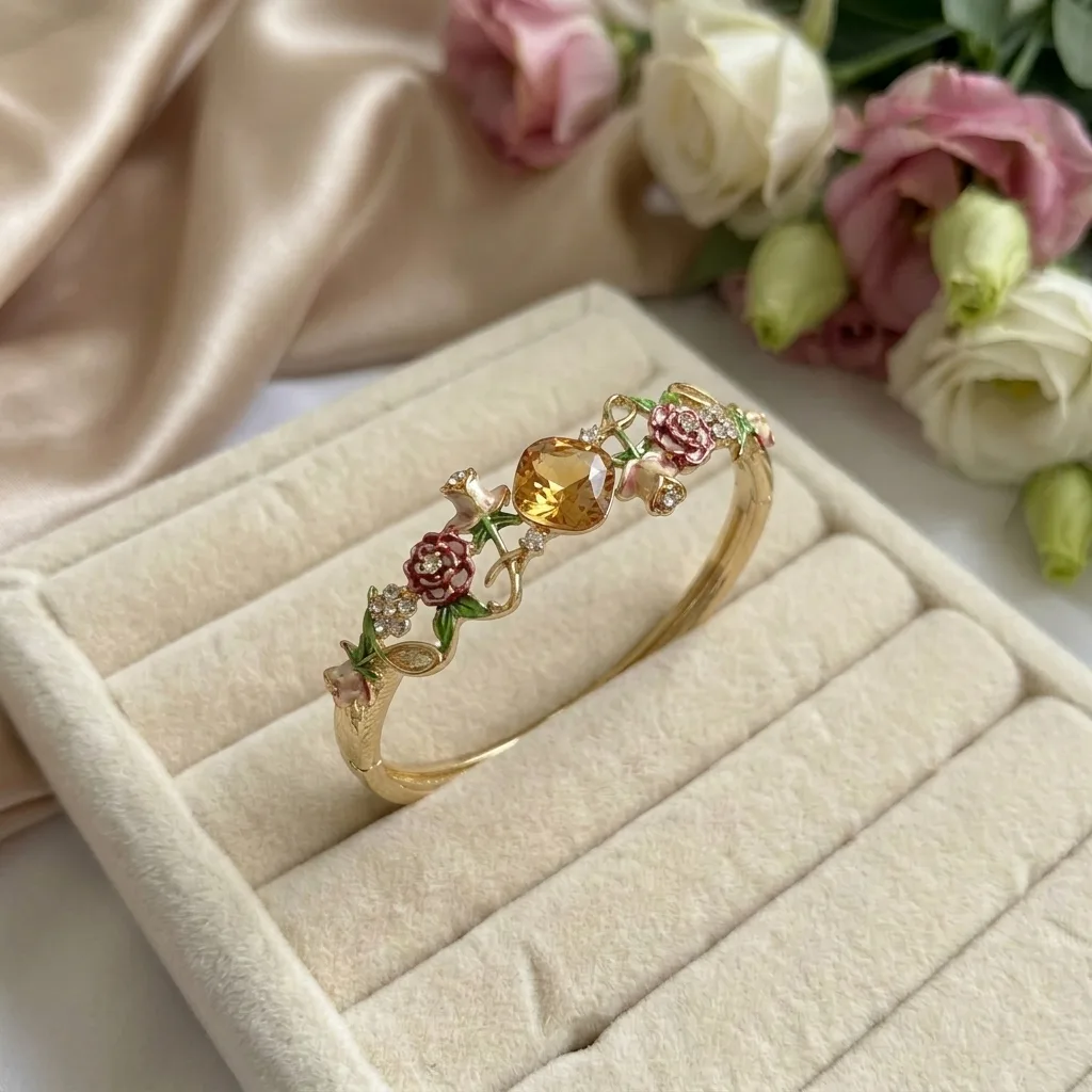 Golden Enamel Flower Bracele