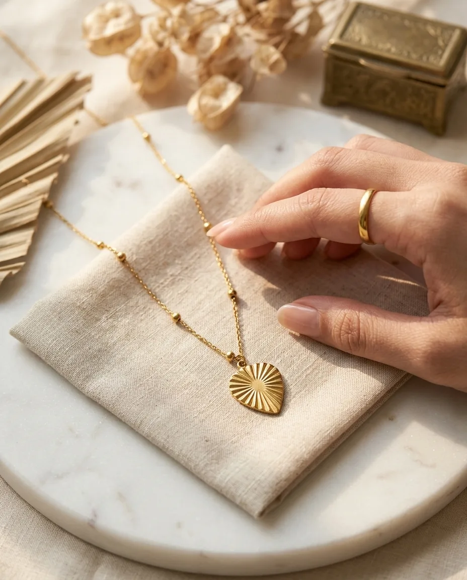 Radiant Sunburst Gold Heart Necklace - Image 2