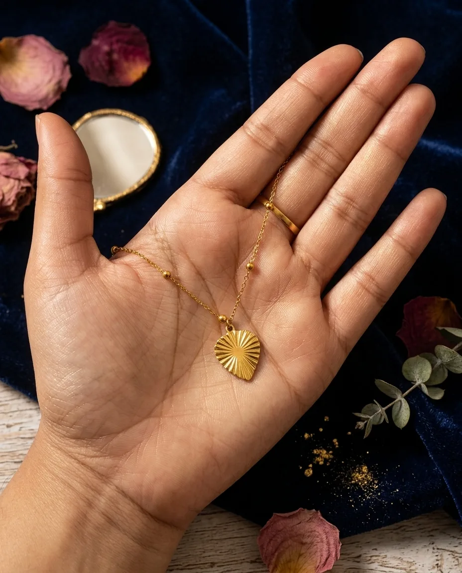 Radiant Sunburst Gold Heart Necklace - Image 3