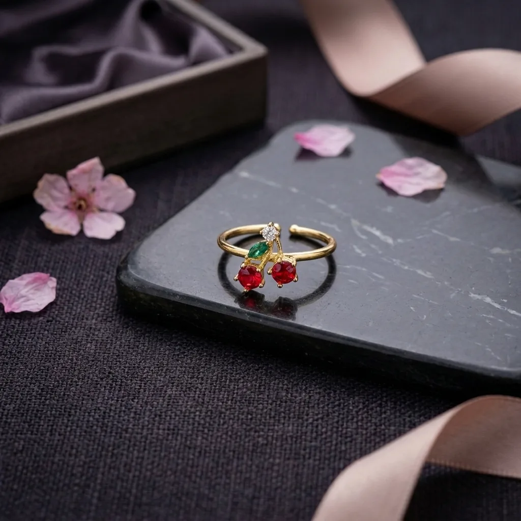 Red Cherry Adjustable Ring - Image 2