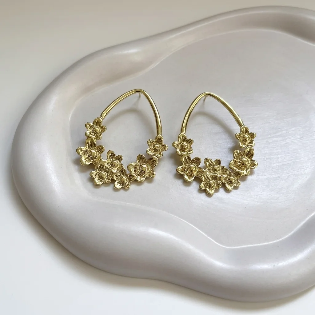 Golden Bloom Crescent Earrings - Image 2