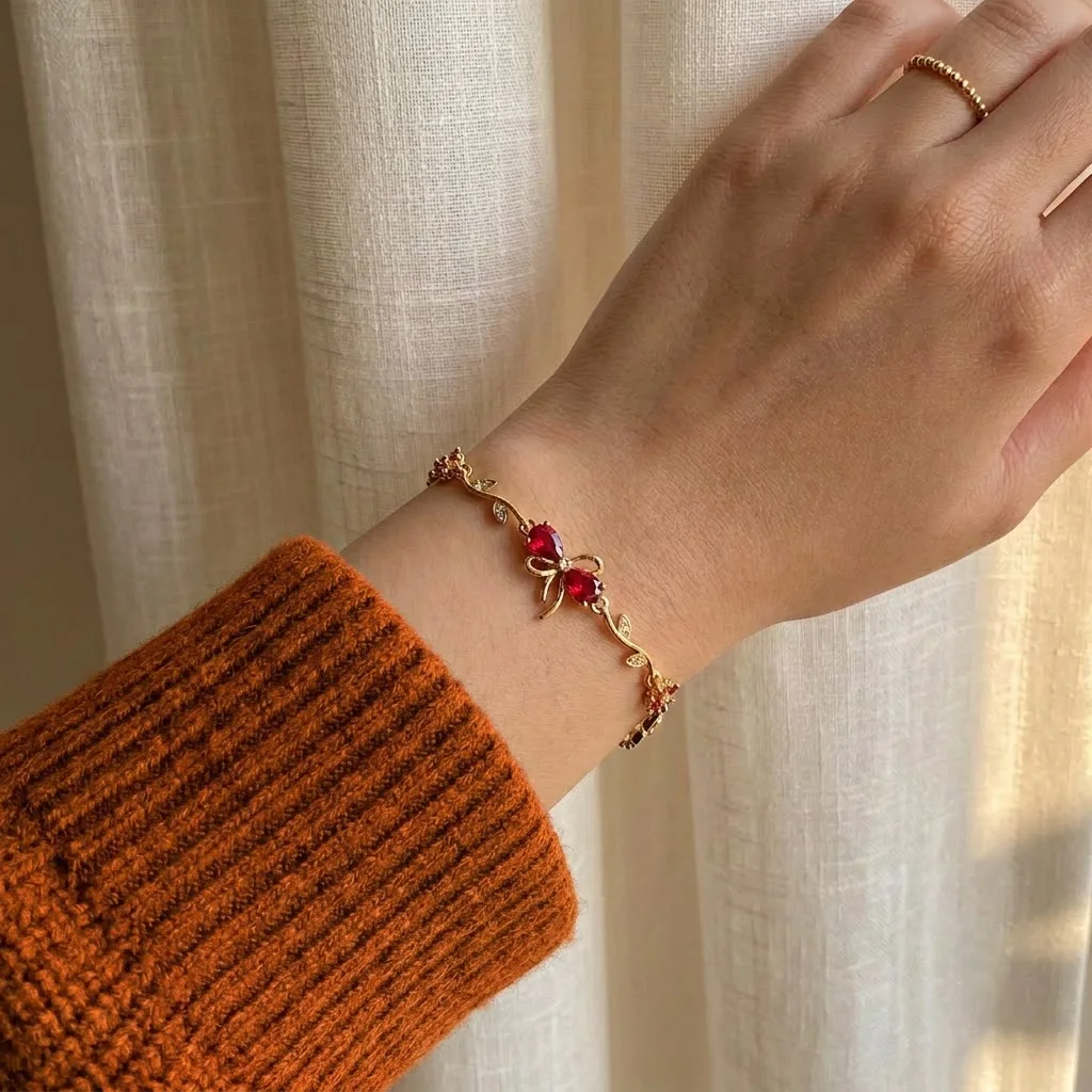 Botanical Ribbon & Gemstone Bracelet - Image 2
