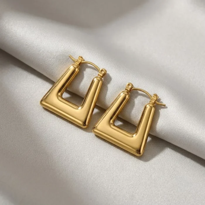 Chunky Trapeze Gold Hoop Earrings