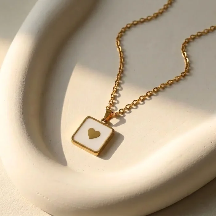 Square Enamel Heart Pendant