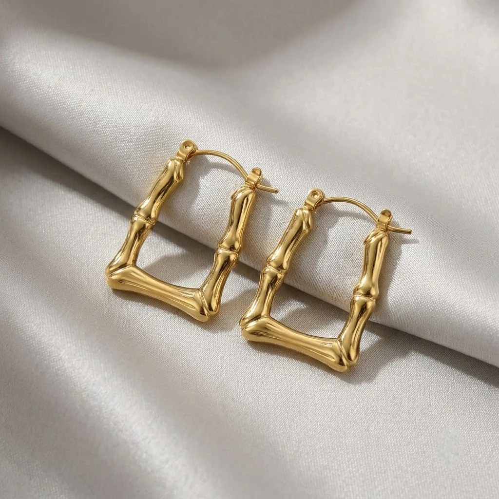 Bamboo Trapeze Gold Hoop Earrings