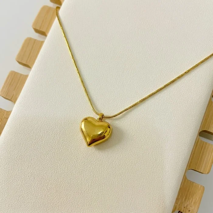 Golden Puffy Heart Pendant