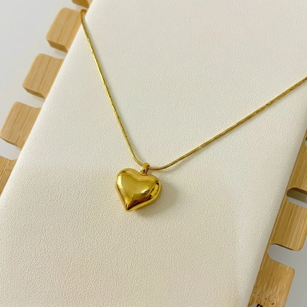 Golden Puffy Heart Pendant