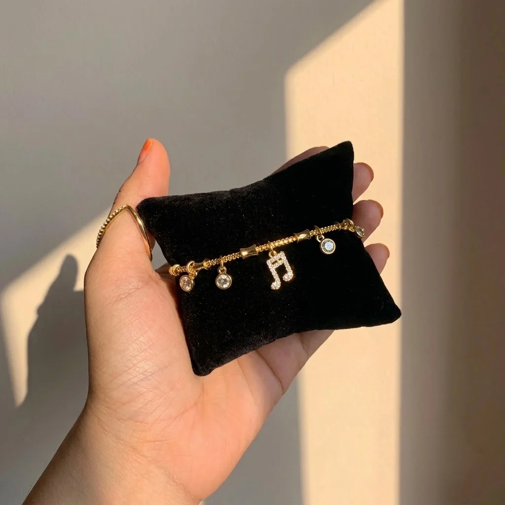 Musical Note & Solitaire Charm Gold Bracelet