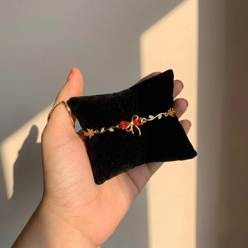 Botanical Ribbon & Gemstone Bracelet - Image 3