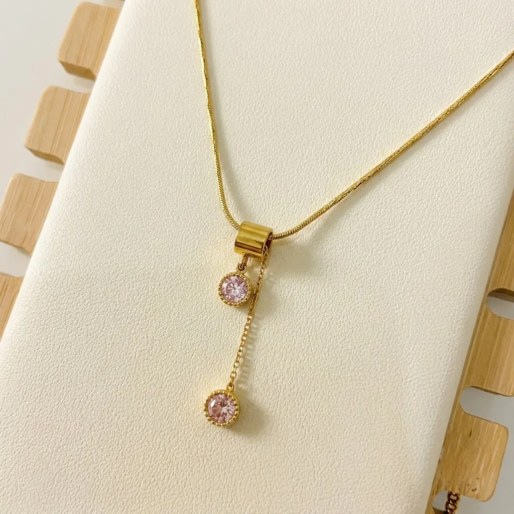 Dual Pink Solitaire Pendant - Image 2
