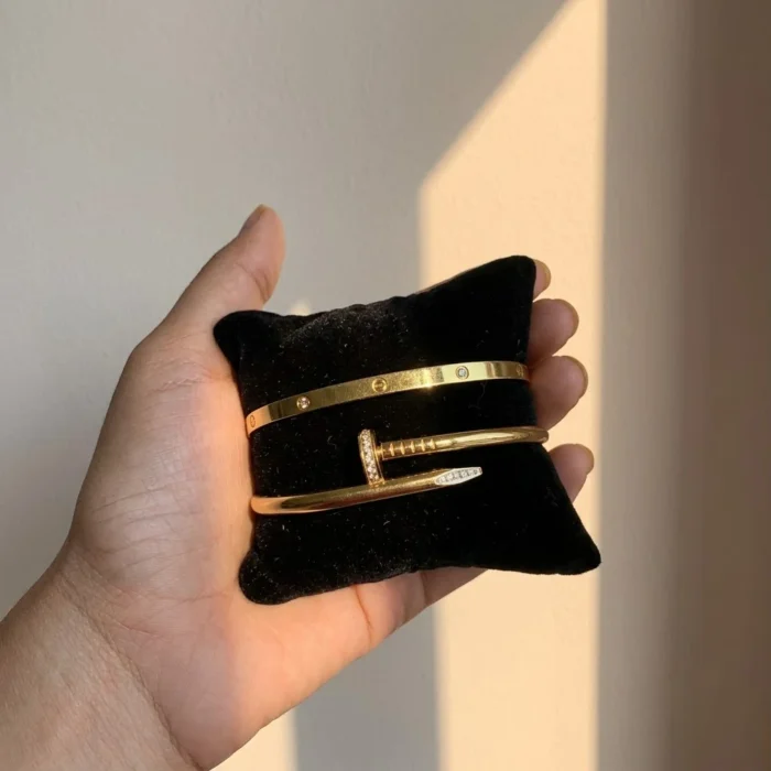 Pave Nail & Screw Motif Gold Bangle Set