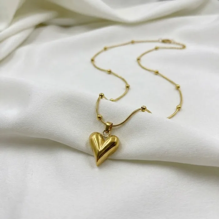 Gold Beaded Snake Heart Necklace