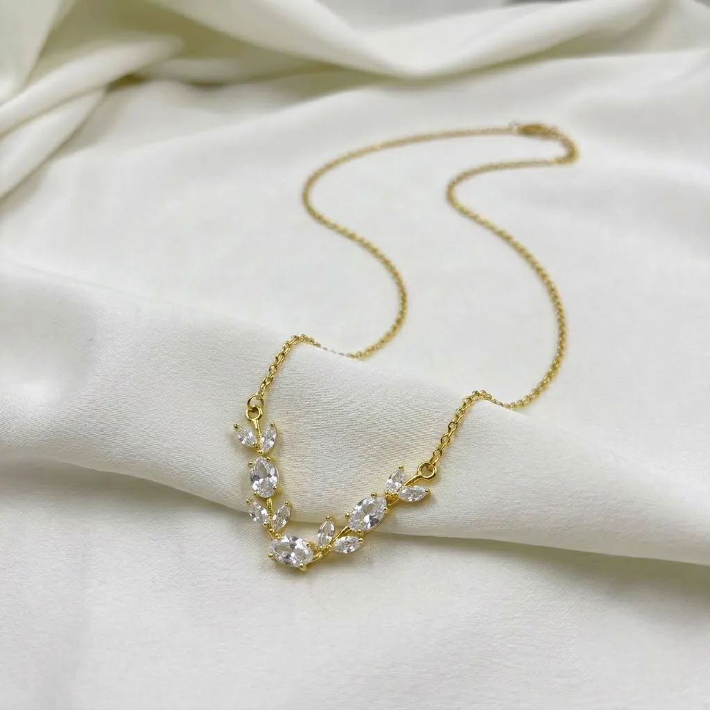 Clear Crystal Chevron Vine Gold Necklace