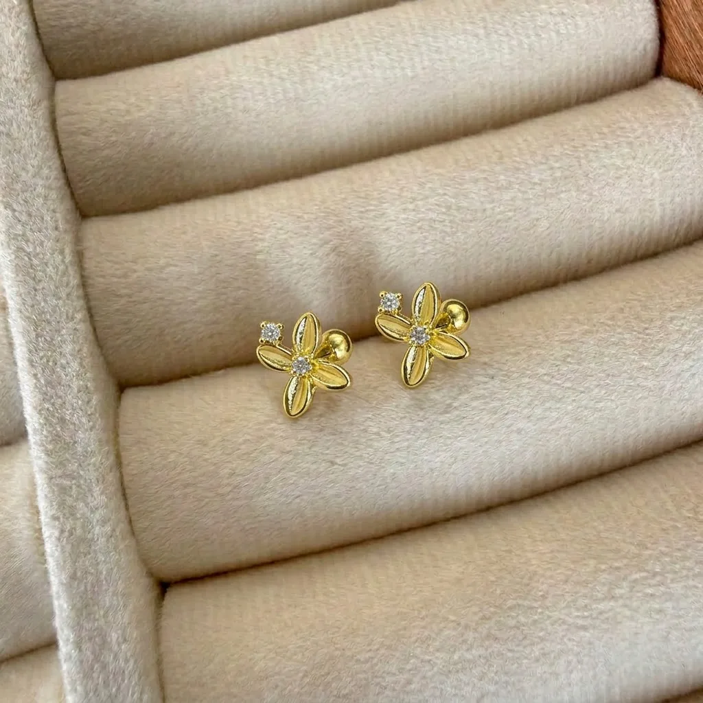 Gold Floral Crystal Stud Earrings
