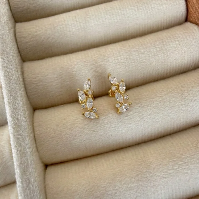 Crystal Leaf Vine Stud Earrings