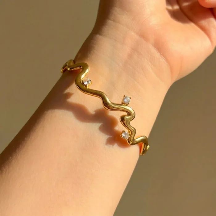 Gold Wave Crystal Bangle