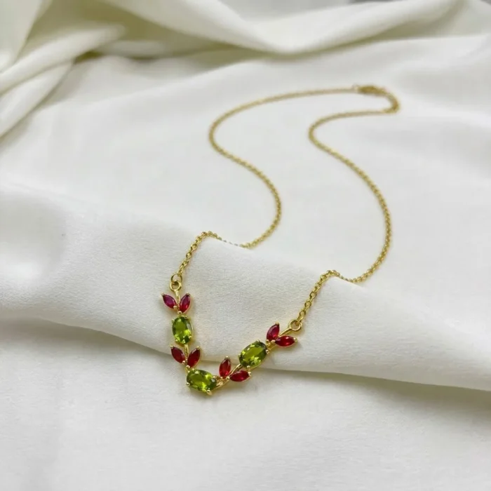 Peridot & Ruby Vine Gold Necklace