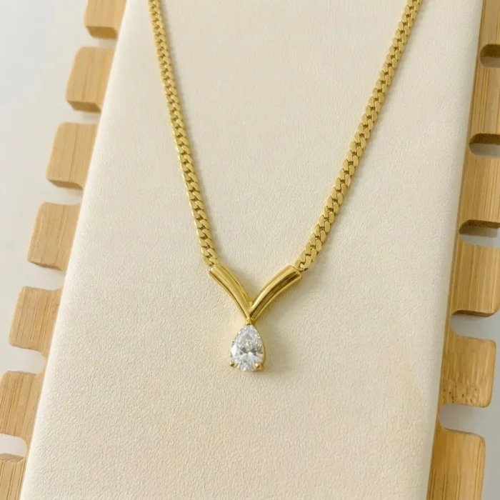 Gold Chevron Teardrop Necklace