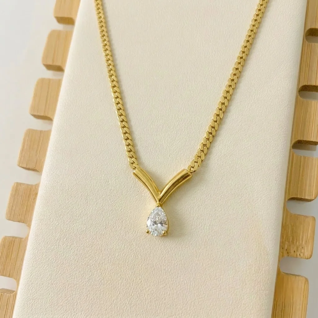 Gold Chevron Teardrop Necklace