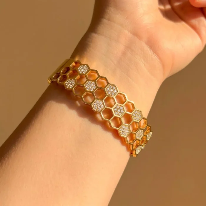 Gold Honeycomb Crystal Cuff Bracelet